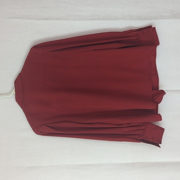 Vintage Mihang Red Diamond Patterned Pleat Front Puff Sleeve Button Up Size 8 - Picture 8 of 9